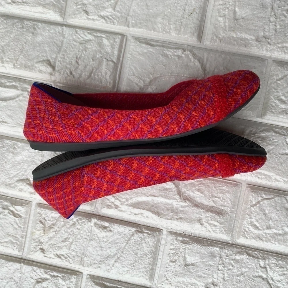 Rothy's The Flat Pomegranate Grid Round Toe Ballet Flat Red Pink Retired Size 8